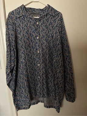 Resource One Blue Paisley Collared Button-Up Silk Men’s Pajamas Top Size XL